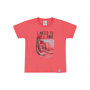 Camiseta Coral - Primeiros Passos Menino -Meia Malha Camiseta Vermelho - Primeiros Passos Menino - Meia Malha - Ref:33757-61-1