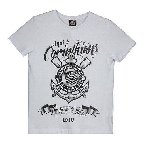 Camiseta Corinthians Aqui é Corinthians Juvenil Branca