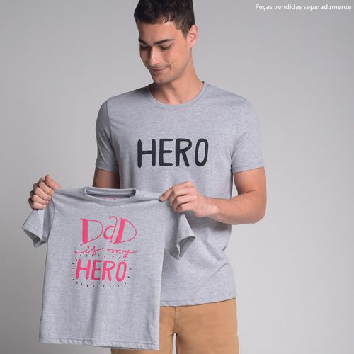 Camiseta Dad Is My Hero Cinza/Rosa - 10