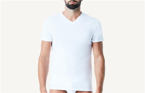 Camiseta de Manga Curta Decote em V de Algodão Supima® - Branco G