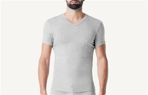 Camiseta Decote em V em Algodão Elasticizado - Cinza G