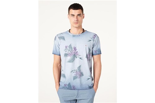 Camiseta Dupla Face Stone Floral - Azul - M