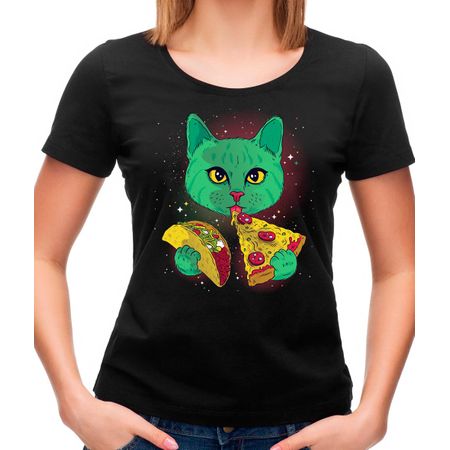 Camiseta Feminina Cosmic Cat P - PRETO