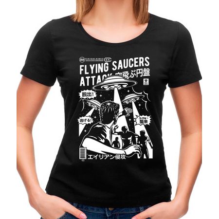 Camiseta Feminina Flying Saucers Attack P - PRETO