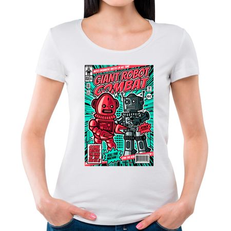 Camiseta Feminina Giant Robot Combat P - BRANCO