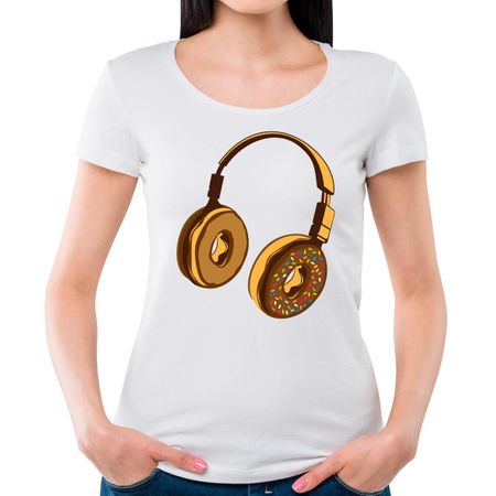 Camiseta Feminina Headphone Donut P - BRANCO