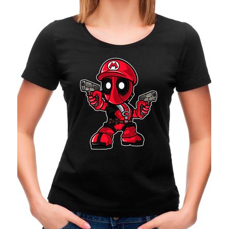 Camiseta Feminina Mario Deadpool P - PRETO