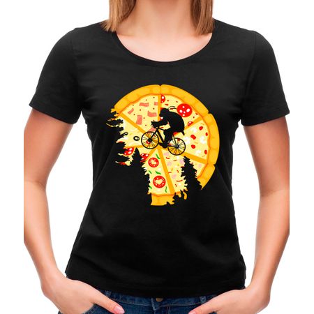 Camiseta Feminina Pizza Moon P - PRETO