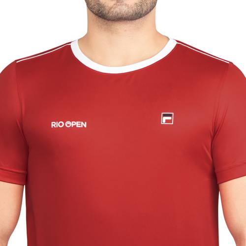 Camiseta Fila Aztec Vermelha e Branca Edição Exclusiva Rio Open Branco / Vermelho P