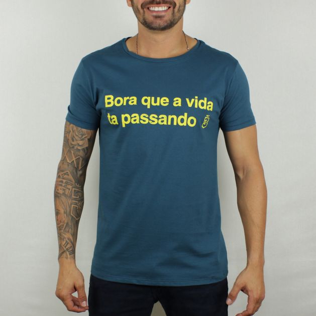 Camiseta Frase Bora Azul/Amarelo