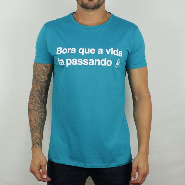 Camiseta Frase Bora Azul Claro