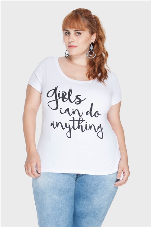 Camiseta Girls Can do Anything Plus Size Branco-48