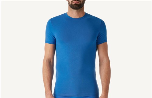 Camiseta Gola em Algodão Elástico - Azul EG