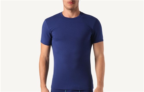 Camiseta Gola em Algodão Elástico - Azul G