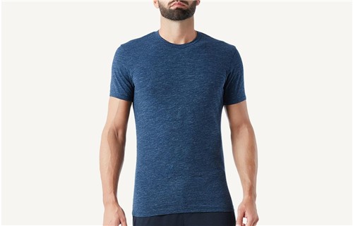 Camiseta Gola em Algodão Elástico - Azul EG