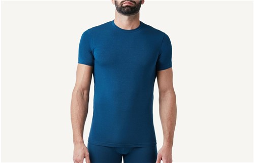 Camiseta Gola em Algodão Elástico - Azul G