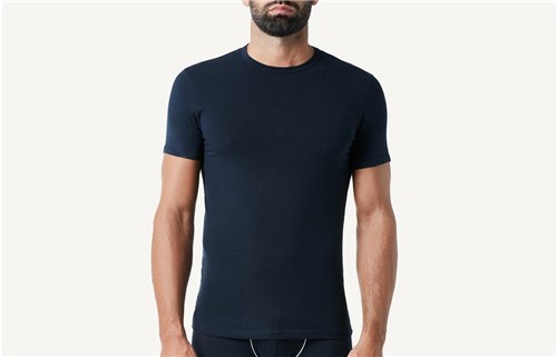 Camiseta Gola em Algodão Elástico - Azul M