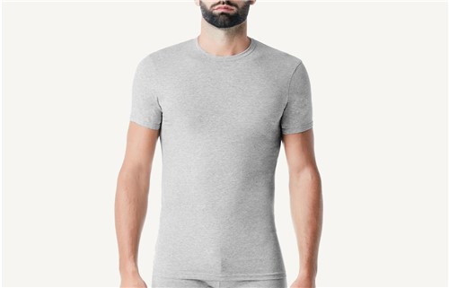 Camiseta Gola em Algodão Elástico - Cinza EG