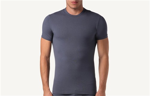 Camiseta Gola em Algodão Elástico - Cinza G