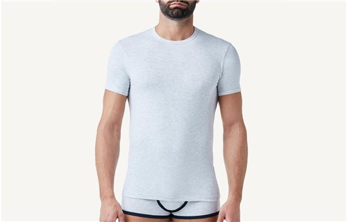 Camiseta Gola em Algodão Elástico - Cinza M