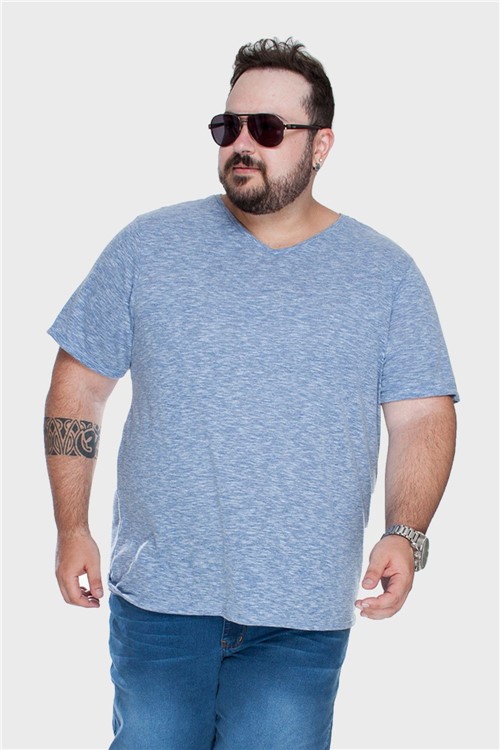 Camiseta Gola V Mesclada Plus Size Azul-52/54