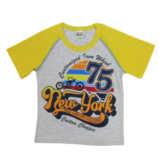 Camiseta Infantil Masculina Manga Curta em Algodão Cinza Mescla-8