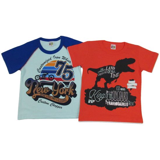 Camiseta Infantil Masculina Manga Curta Kit com 2 Unidades Azul e Laranja-4