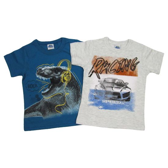 Camiseta Infantil Masculina Manga Curta Kit com 2 Unidades Azul Petróleo e Cinza Mescla-4