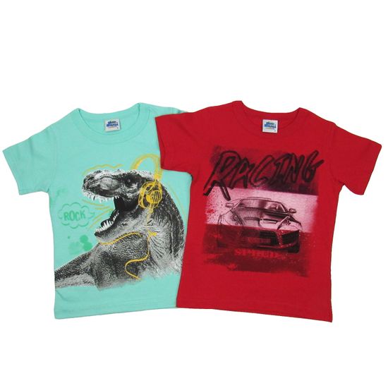 Camiseta Infantil Masculina Manga Curta Kit com 2 Unidades Verde e Vermelho-4