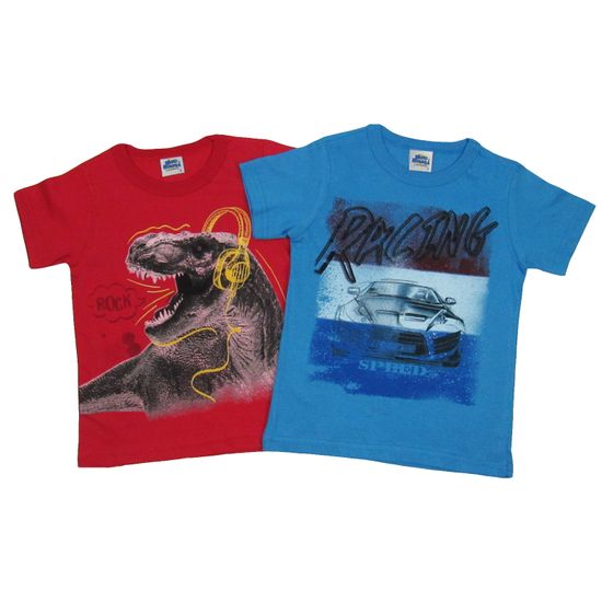 Camiseta Infantil Masculina Manga Curta Kit com 2 Unidades Vermelho e Azul Jeans-4