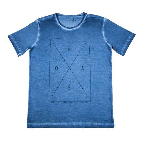Camiseta Infantil Menino Azul Lavada Estampada Pontos Cardiais - Berigom