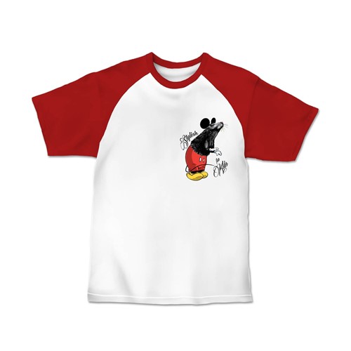 Camiseta Infantil Menino Branca Camundongo com Mangas Vermelhas SFK 4