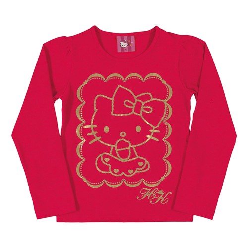 Camiseta Infantil Vermelha Manga Longa Hello Kitty Dourada 4T