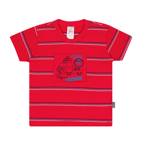 Camiseta Listrado Vermelho - Bebê Menino -Meia Malha Camiseta Vermelho - Bebê Menino - Meia Malha - Ref:33159-57-G