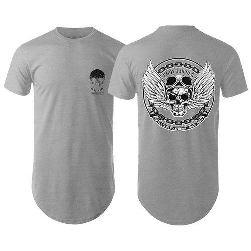 Camiseta Longline Skull Collection Bodybuilder Mescla