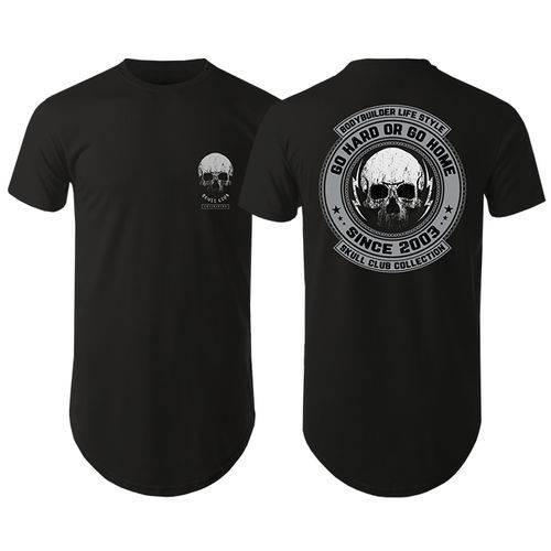 Camiseta Longline Skull Collection Go Hard Preta - Ironwork