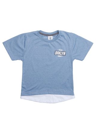 Camiseta Manga Curta Alongada Infantil para Menino - Azul Claro