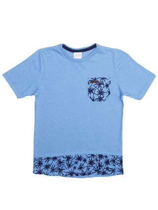 Camiseta Manga Curta Alongada Infantil para Menino - Azul