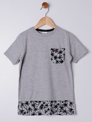 Camiseta Manga Curta Alongada Infantil para Menino - Cinza