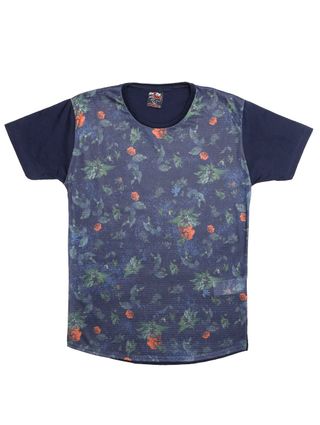 Camiseta Manga Curta Alongada Juvenil para Menino - Azul Marinho