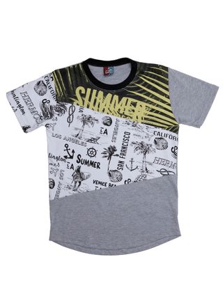 Camiseta Manga Curta Alongada Juvenil para Menino - Cinza