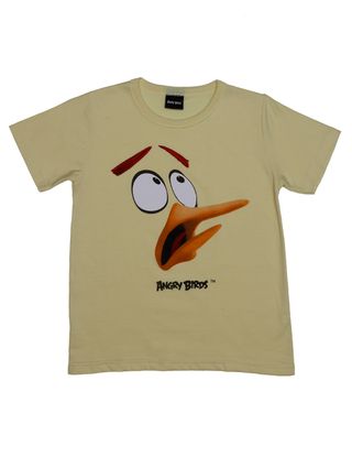 Camiseta Manga Curta Angry Birds Infantil para Menino - Amarelo
