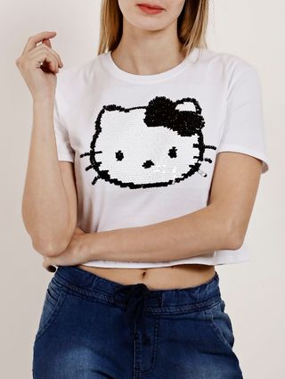Camiseta Manga Curta Feminina Hello Kitty Branco