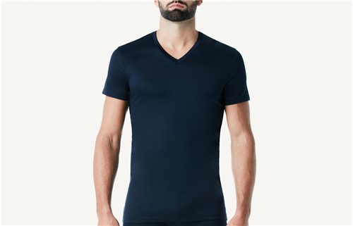 Camiseta Manga Curta Fio de Escocia Gola V - Azul M