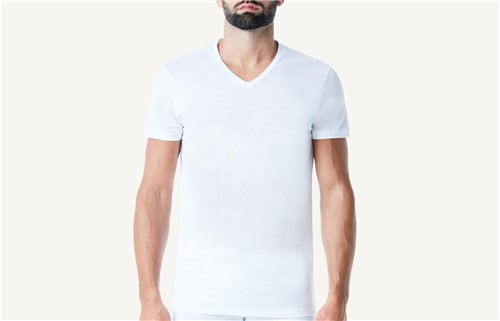 Camiseta Manga Curta Fio de Escocia Gola V - Branco EG