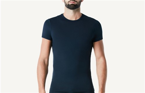 Camiseta Manga Curta Gola em Microfibra - Azul P