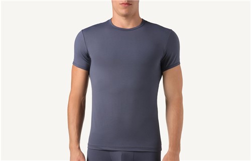 Camiseta Manga Curta Gola em Microfibra - Cinza M