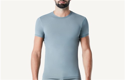 Camiseta Manga Curta Gola em Microfibra - Cinza GG