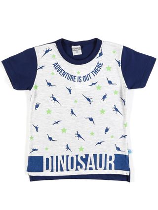 Camiseta Manga Curta Infantil para Menino - Azul Marinho/cinza