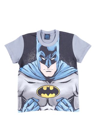 Camiseta Manga Curta Infantil para Menino Justice League Cinza